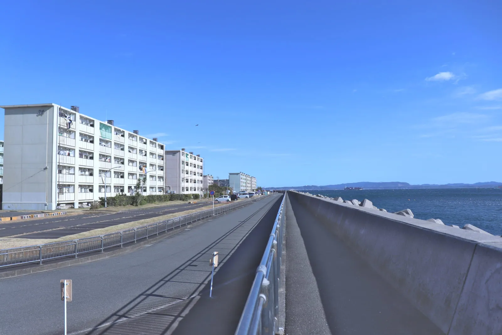 かもめ団地の堤防沿いの道